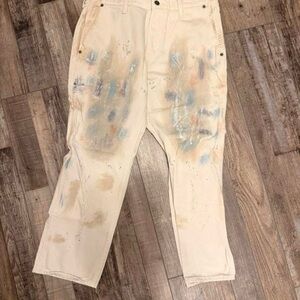 Abercrombie & Fitch Cream Jeans with Paint Splatter